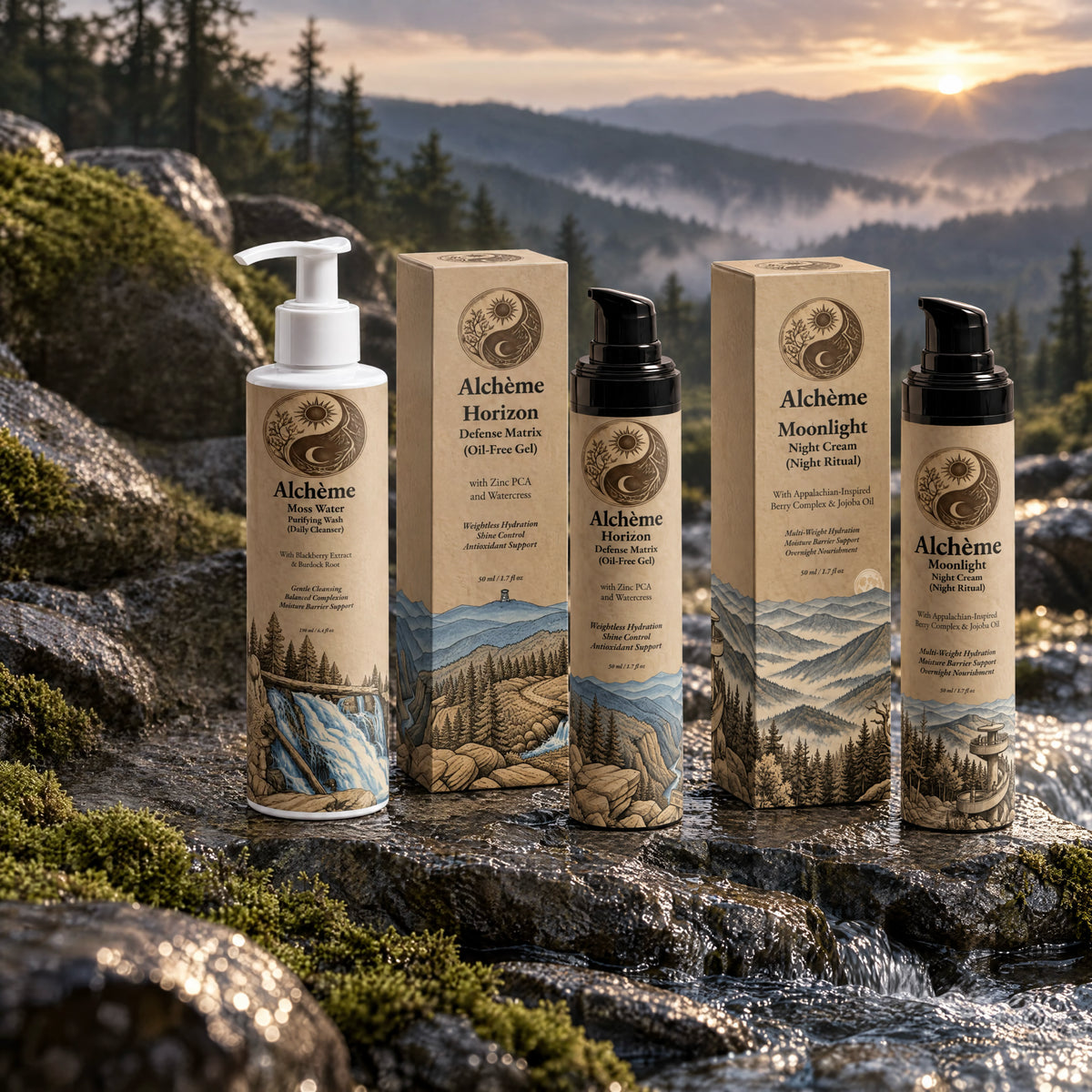 Alchème The Daily Protocol-Horizon-Gel-Moonlight-Gel-Cream skincare set