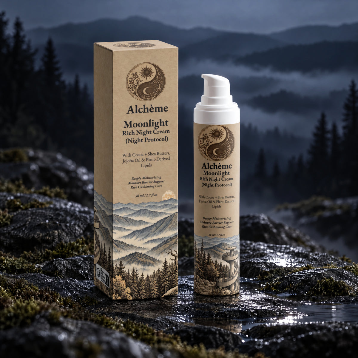 Alchème Moonlight rich night cream bottle and packaging